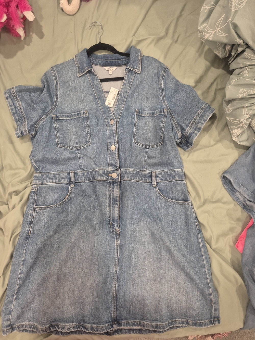 Reitmans 2X Womens Light Blue Denim Short-Sleeve Overall Dress